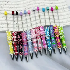 Creative Hand-Painted Beaded Ballpoint Pen Plastic Metal Decoden Cream Glue DIY Craft 3D Relief Cute Stationery For Office School Gift