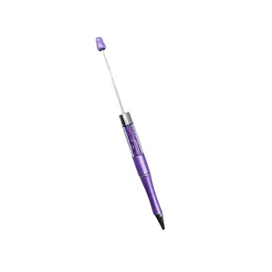 Elegant purple beadable pen with crystal filling and long metal bar for DIY beads