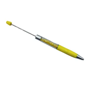 Yellow DIY beadable ballpoint pen with decorative crystal stones and metal beading rod