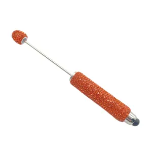 Elegant orange rhinestone encrusted stylus pen for touchscreens with DIY beadable metal shaft