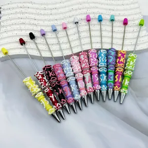 Set of 12 colorful DIY beadable ballpoint pens with creative cream glue decorations