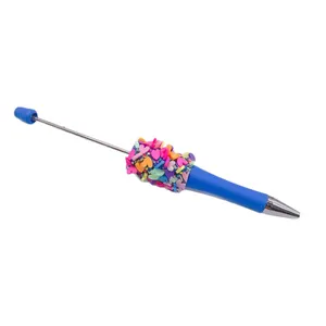 Bolígrafo con cuentas de corazón coloridas y cuerpo azul brillante, regalo creativo