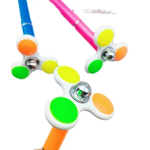 Colorful multi-functional fidget spinner ballpoint pen with rotating top and blue ink