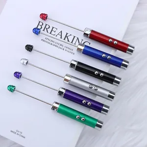 Multifunctional DIY Beaded Laser Pointer Pen Matte Aluminum Alloy Teaching Stick With LED Flashlight For School Office Presentation Teacher Gift