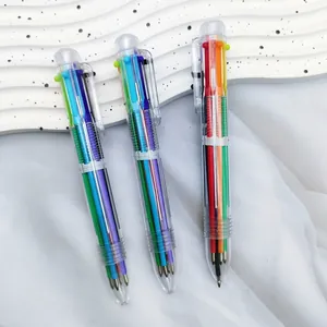 Stylo à bille rétractable 6 couleurs multifonctionnel avec corps transparent et encre