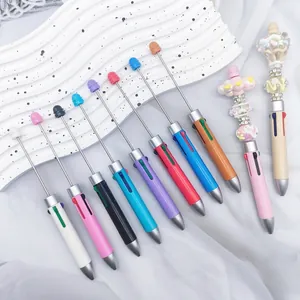 Bolígrafo de Cuentas DIY 4-en-1 Multicolor Retráctil Escritura Colores Macaron Plástico Metal Papelería Oficina Escuela Regalo Estudiante