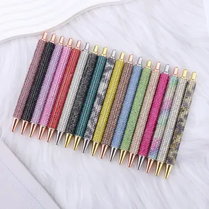 Glittery rhinestone retractable ballpoint pens in various colors for stationery