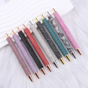 Elegant set of rhinestone retractable ballpoint pens in various shimmering colors