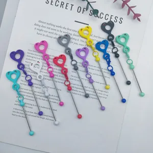 Collection of candy-colored silicone heart straw charms for custom DIY beading decorations