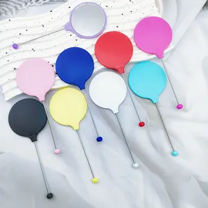 Espejo de Mano DIY con Cuentas Espejo Cosmético Portátil Redondo Minimalista Colores Macarrón Mini Espejo Personal para Mujeres Estudiantes