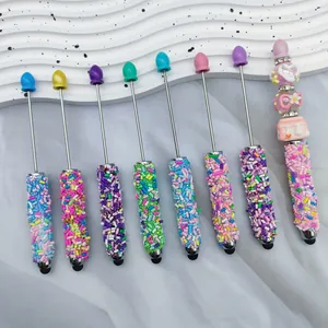 Beadable Stylus Ballpoint Pen Colorful Candy Sprinkle DIY Bead Pen Metal Writing Touch Pen For Office School Supplies