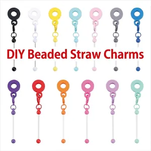 Handmade DIY silicone beaded straw charms set in multiple candy colors for drinkware decor