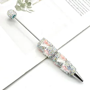 Bolígrafo creativo de cuentas con diamantes de imitación y decoraciones florales