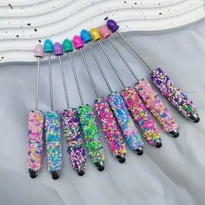Set of multi-functional colorful sprinkle beaded stylus pens for writing and screens