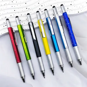 Bolígrafos multiherramienta 6 en 1 con puntero, regla y nivel en varios colores