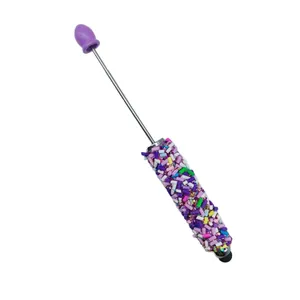 Multi-functional touch screen ballpoint pen with colorful sprinkle beads and purple cap