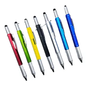 Bolígrafos multiherramientas 6 en 1 con regla nivel y puntero en 7 colores surtidos