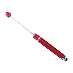 Red telescopic multi-functional touchscreen beaded pen with black stylus capacitive tip