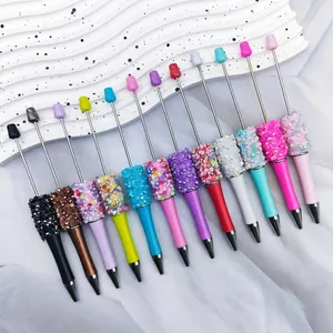 Set of colorful DIY sequin bead ballpoint pens with shiny glitter finish for crafts