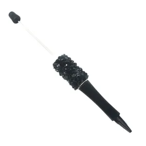 Handmade DIY beaded ballpoint pen with black sparkling rhinestones and metal rod