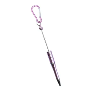Penna a sfera portatile con perline rosa metallizzato e clip a moschettone da esterno