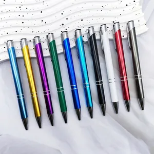 Business Metal Ballpoint Pen Aluminum Barrel Retractable Click Action Slanted Mouth Double Ring Stationery Gift Pen For Office