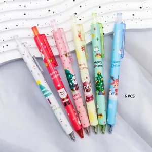 Detalle de seis bolígrafos de gel retráctiles de Navidad con lindos dibujos animados.