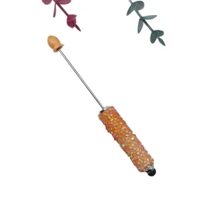 Elegant orange jelly diamond stylus pen with sparkling bead handle decoration