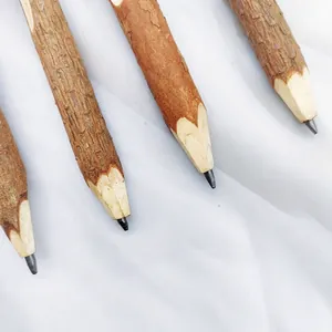 Detailed macro shot of 13cm natural tree branch pencil tips showing bark texture