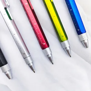Detailansicht der 6-in-1-Multifunktionsstifte in verschiedenen Farben mit Linealwaage