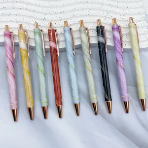Marble Pattern Metal Ballpoint Pen Rose Gold Accents Retractable 1.0mm Bullet Point Writing Pen For Office School Business Gift