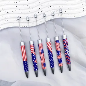 Bolígrafos con Cuentas DIY Bandera Día Independencia EE UU Estampados Florales Plástico ABS Acero Inoxidable Bolígrafos para Oficina Escuela