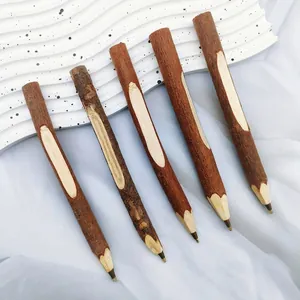 Set of 5 eco-friendly natural wood twig ballpoint pens with handmade rustic bark finish