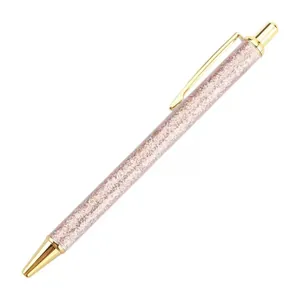 Elegant rose gold glitter ballpoint pen with luxury gold trim for business gift set