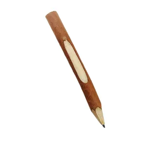 Eco-friendly natural pine branch wood pencil with rustic bark texture on white background