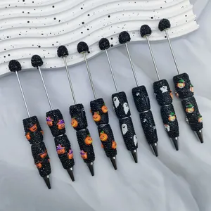 Halloween beaded ballpoint pens set with cute pumpkin and ghost DIY craft charms