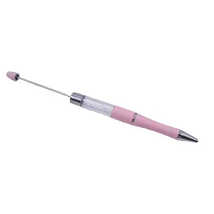 Pink DIY empty barrel beaded ballpoint pen with long metal rod on white background