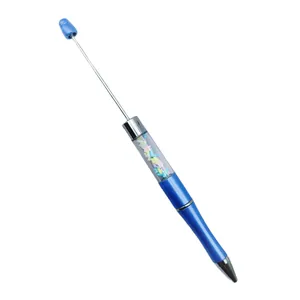 Creative blue DIY beaded ballpoint pen featuring colorful star sprinkles transparent tube