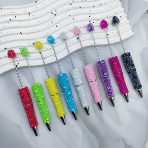 DIY beadable ballpoint pens set with colorful heart bubble beads and matching charms