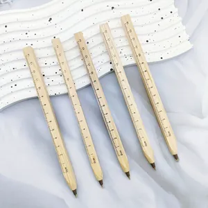 Natural Wood Ballpoint Pen With Scale Ruler Functional Writing Instrument For Students Office School Stationery Gift