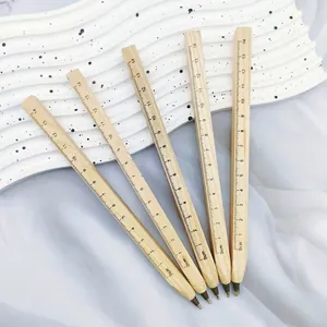 Eco-friendly wooden ballpoint pens with 14cm ruler scale on white background