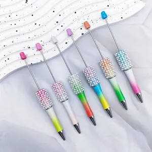 Set of gradient beaded ballpoint pens with elegant white pearl and rhinestone details