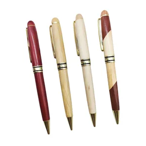 Handcrafted wooden business ballpoint pens in various natural wood finishes