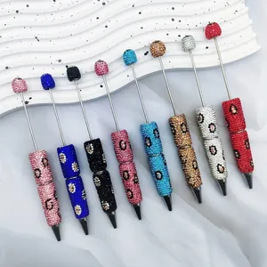 Luxury Leopard Print Rhinestone Beaded Ballpoint Pen Heavy Craft Rotating Metal Pen For Office Gift Women Stationery