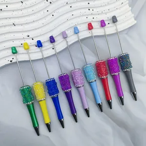 DIY Colorful Mermaid Beadable Ballpoint Pen With Rhinestone Rings Metal Beadable Pen For Office School Stationery Crafting Gift