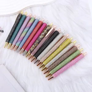 Set of luxury retractable ballpoint pens with sparkling colorful rhinestone crystal bodies.