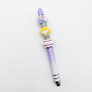 Handgefertigter Zauberstab Perlen-Kugelschreiber mit Stylus-Spitze, lila Farbverlauf
