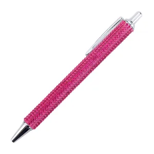 Luxury pink rhinestone retractable ballpoint pen with silver accents for business gifts.