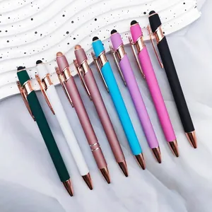 Druckkugelschreiber Aus Aluminium Mit Stylus Spitze Roségold Metall Akzenten Soft-Touch Gummierter Schaft Schreibstift