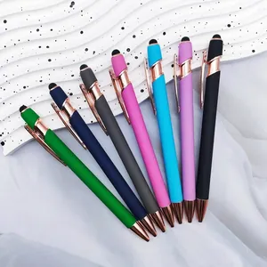 Elegante einziehbare Kugelschreiber aus Aluminium mit roségoldenen Akzenten und Stylus